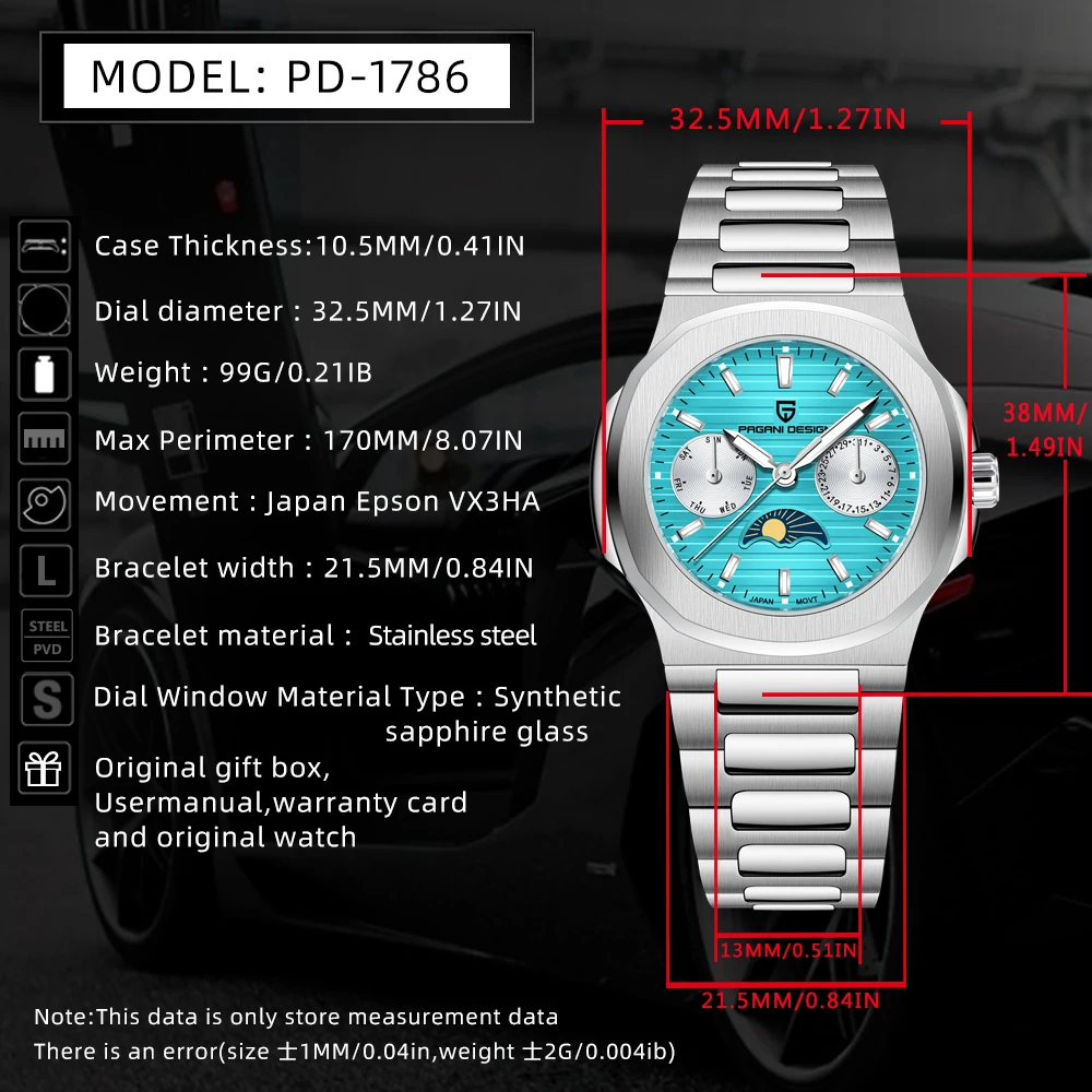 2024 New PAGANI DESIGN Men's Watches Moon Phase Quartz Watch For Men Automatic Wristwatch Sapphire Mirror Waterproof Clock Gift - Image 6